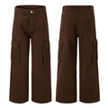 Dunkelbraune Herren Cargo-Hose aus Baumwolle mit weitem Schnitt und Seitentaschen - S / Kaffeebraun
