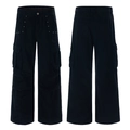 Schwarze Cargo-Hose mit lockerer Passform, Metallnieten und klassischen Beintaschen - S / Schwarz