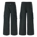 Men's loose straight multi-pocket black cargo pants in a functional parachute style - S / Army Green