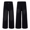 Vaqueros negros retro de pierna ancha con cintura alta y detalles de lavado vintage - S / Negro