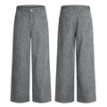 Voor- en achteraanzicht van de donkergrijze corduroy broek met wijde pijpen en hoge taille - S / Grijs