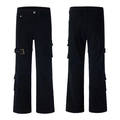 Pantalon cargo noir avec sangles tactiques et design multi-poches de style épuré moderne - S / Noir