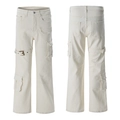Pantalon cargo pour homme blanc cassé avec poches fonctionnelles et boucles réglables - S / Blanc Cassé