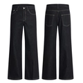 Retro Cleanfit schwarze Herren Wide-Leg Jeans mit Kontrastnähten in Vorder- und Rückansicht - S / Tiefschwarz