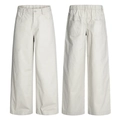 Minimalistische beige Hose mit weitem Bein, elastischem Rücken und Knopfleiste - S / Pariser Grau