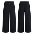 Retro schwarze Baumwollhose mit hohem Bund, weitem Bein und elastischem Rücken - S / Schwarz