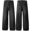 Baggy high street washed dark grey wide leg denim jeans with silver G logo leather patch - EU 28 / Washed Black