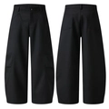Schwarze Cargohose mit hoher Taille, weitem geschwungenem Bein und großen Taschen - 3XL / Schwarz