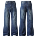 Classic blue high-waisted wide leg jeans with vintage wash and distressed cat whiskers - 3XL / Blue