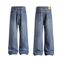 Retro medium blue wash wide-leg denim jeans featuring classic five-pocket design - 3XL / Blue