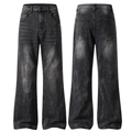 Women's vintage washed black flared jeans with high waist and distressed finish - 3XL / Black