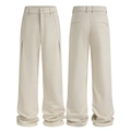 Men's loose straight-leg beige fleece-lined trousers with high-waist drape design - 3XL / Apricot