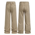 Pantalones de trabajo caqui holgados con costuras vintage en doble V en bolsillos traseros - S / Caqui