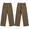 Vorder- und Rückansicht der khaki Retro-Arbeitshose mit geradem Bein im Cargo-Stil - S / Braun