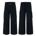 Classic black cargo pants with multiple utility pockets and an elastic waist in a wide-leg cut - S / Black
