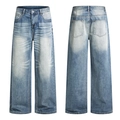 Vintage High-Street-Jeans in Hellblau mit weitem Bein und Cat-Whisker-Effekt - S / Blau