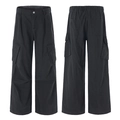 Men's black cotton multi-pocket cargo pants with a relaxed straight-leg retro fit - S / Dark Gray