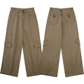 Braune weite Cargohose für Damen und Herren mit seitlichen Pattentaschen aus Khaki-Twill - S / Braun