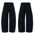 American high street black multi-pocket cargo pants with wide-leg curved design - S / Black