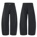 Men's curved deconstructed balloon fit trousers in deep black heavy twill cotton - S / Dark Gray