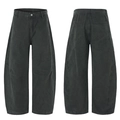Men's relaxed fit curved leg work pants in washed dark grey cotton canvas fabric - S / Army Green