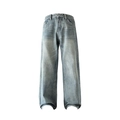 Hellblaue Wide Leg Jeans mit hoher Taille und Vintage-Waschung im Retro-Stil - Retro