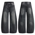 Vintage gewaschene schwarze Herrenjeans mit weitem Bein und Retro-Textur im Streetwear-Stil - S / Schwarz