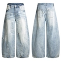 Vaqueros anchos para hombre en azul claro con lavado vintage y dobladillo ajustable - S / Azul