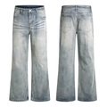 Jean évasé bleu clair délavé style vintage high street avec moustaches et fini rétro - S / Bleu