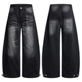 Vaqueros vintage negros de pernera ancha para hombre con lavado desgastado estilo retro - S / Negro