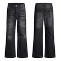 Jean évasé gris foncé style high street avec délavage vintage et coupe large décontractée - S / Noir