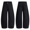 Pantalon cargo noir rétro à taille haute et jambe large avec poches utilitaires classiques - S / Noir