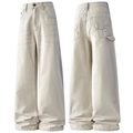 Herren Vintage Workwear-Hose in Beige mit Spiralnähten und lockerem High-Waist-Schnitt - EU 26 / Hellbeige