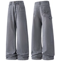 Dunkelgraue Cargo-Hose aus schwerem Segeltuch im Retro-Look mit weitem Bein - EU 26 / Hellgrau