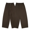 Dunkelbraune Baumwoll-Hose mit weitem Bein für Herren, Vorder- und Rückansicht - S / Braun