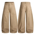 Khaki loose fit baggy cargo pants with side pockets and retro workwear design - XS / Brown