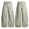 Armeegrüne Cargo-Hose mit weitem Bein, Taschen und Reißverschluss-Details für Herren - XS / Hellgrau