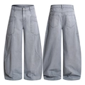 Gray high street loose cargo pants featuring side patch pockets and wide leg fit - XS / Light Gray