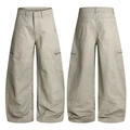 Khakifarbene Cargo-Hose für Damen und Herren mit hoher Taille und weitem Beinschnitt - XS / Hellgrau