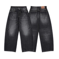 Dunkelgraue Straight-Leg-Denim-Jeans mit verwaschenem Vintage-Blitzmuster-Effekt - S / Schwarz