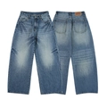 Retro hellblaue Wide-Leg-Jeans mit Waschung, Katzenkralleneffekt und Blitizmuster - S / Vintage-Blau
