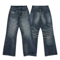 Jean évasé coupe ample pour homme en bleu foncé avec délavage moustaches style rétro - S / Bleu Vintage