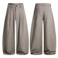 Pantalón casual ancho marrón grisáceo neutro con textura bambú y pliegues - XS / Gris Pardo