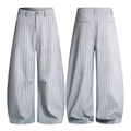 Men's wide-leg light gray pinstripe trousers with loose fit and relaxed drape - XS / Light Gray