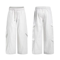Pantaloni cargo larghi grigio chiaro con coulisse elastica e tasche laterali a patta - S / Bianco Sporco