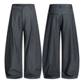 Men's dark gray striped wide-leg trousers with pleated front and back pocket details - XS / Dark Gray