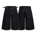 Dark gray denim carpenter shorts with white contrast stitching and side buckle detail - S / Black