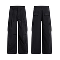 Pantaloni cargo neri leggeri da uomo con multitasche e taglio a gamba dritta ampia - S / Nero
