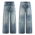 Jeans larghi a gamba larga lavaggio azzurro retrò con baffi vintage e sfumature - S / Blu