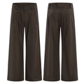 Pantaloni a gamba larga marrone scuro a vita alta con pieghe e caduta fluida chic - S / Marrone